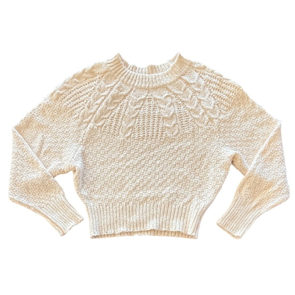 American Eagle Womens Medium Cream Cable Knit Sweater Cropped‎ Cozy